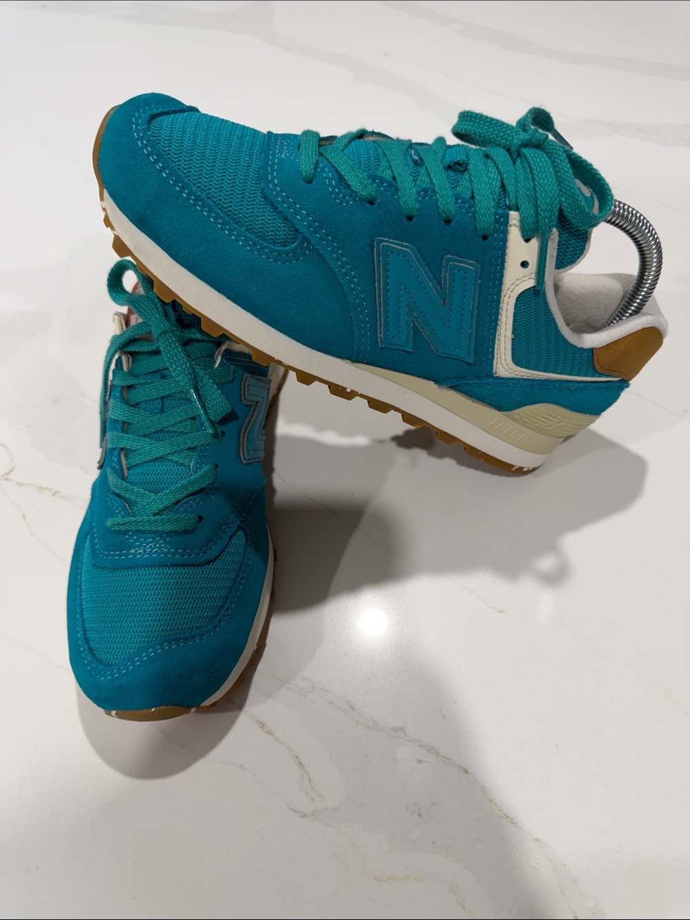 New Balance Teal Athletic Sneakers with Cream & Gum Accents